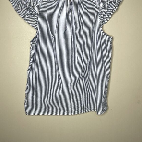 J.CREW Top Women Small Blue Striped Flutter Sleeve Blouse 100% Cotton CA403 - Picture 11 of 14
